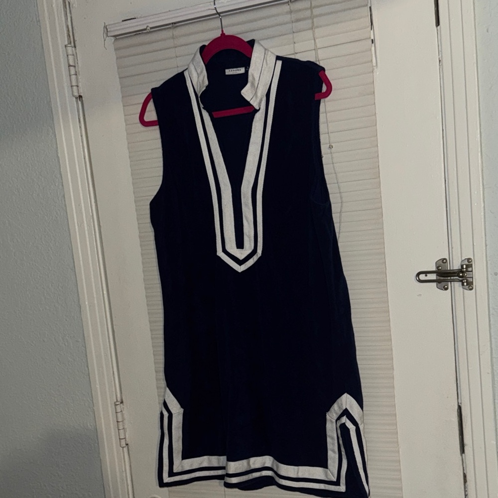 Cabana Life Terry Navy Sleeveless Dress with White Trim